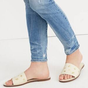 MADEWELL The Boardwalk Post Slide Sandal: Cactus Embossed Edition Cream Gold 9.5